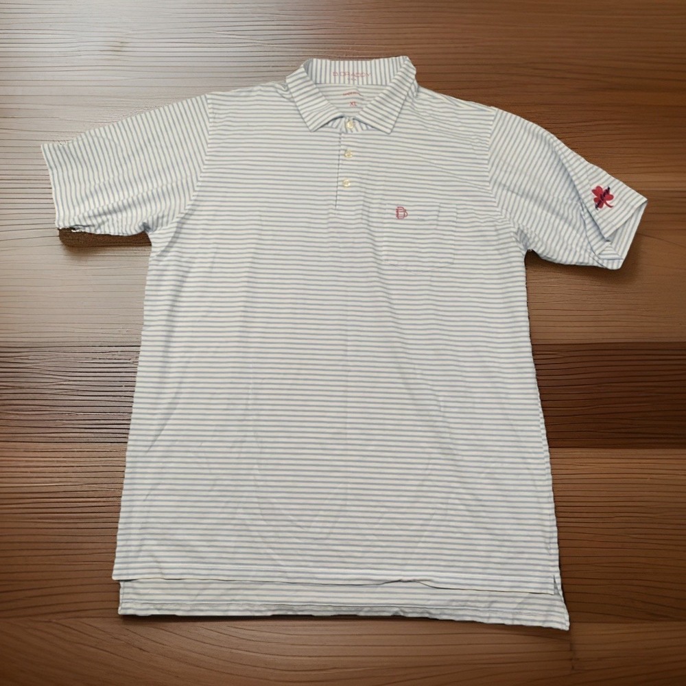 B. Draddy Polo Shirt Mens XL Blue Striped Performance Stretch Golf Shamrock